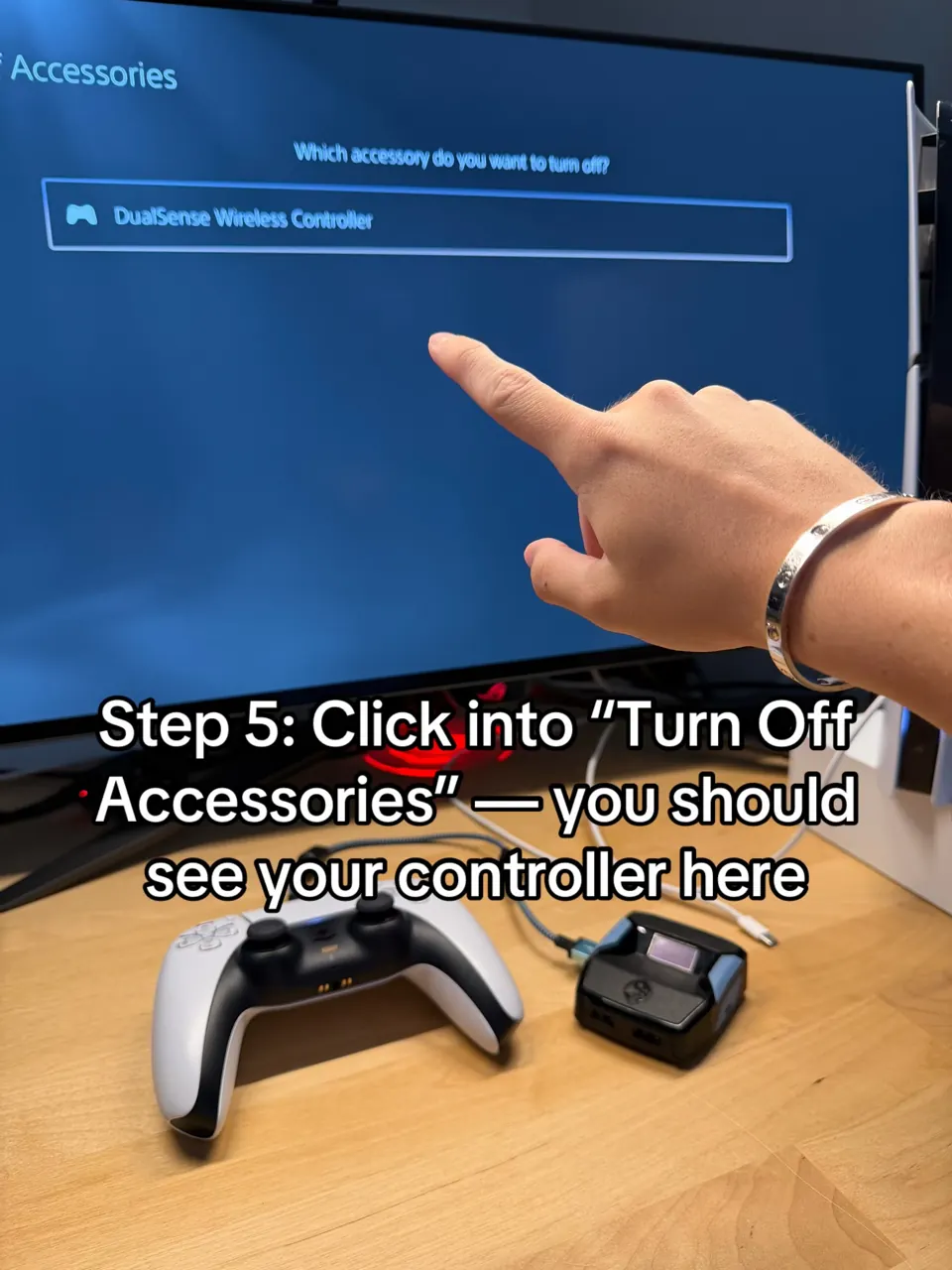 PS5 Turn Off Accessories screen listing DualSense Wireless Controller